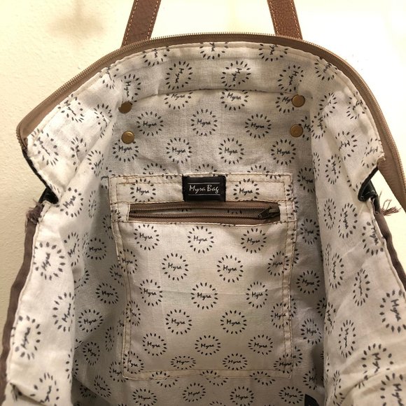 Myra™ Upcycled Canvas and Cowhide Weekender Bag - Picture 8 of 13